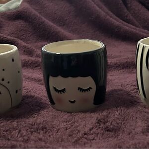 Set of three lady face girl, face, head, planters, makeup brush, pen holder